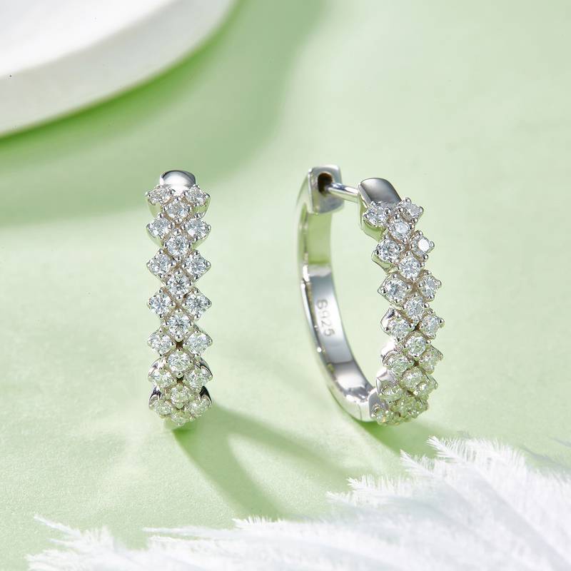 三排对半耳环S925银Moissanite厘石D级0.51ct